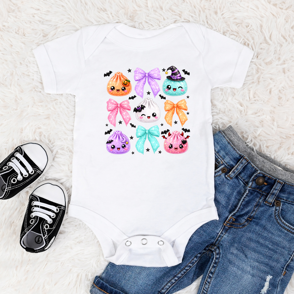 Halloween Ghost Dumpling Coquette Shirt, Halloween Kawaii Ghost Tee, Cute Spooky Bows Shirt, Fall Graphic Tee, Adult Youth Toddler Baby Bodysuit, Family Halloween Outfit