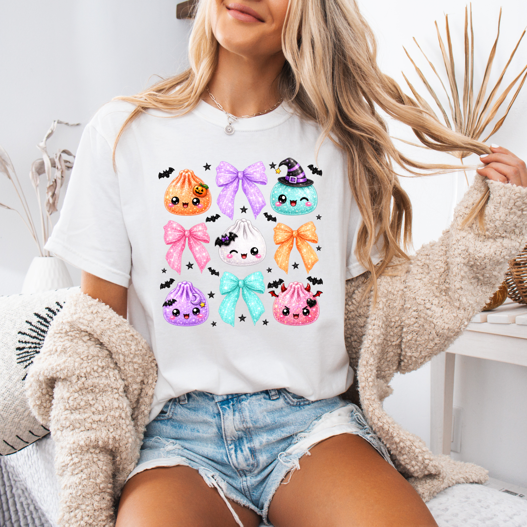 Halloween Ghost Dumpling Coquette Shirt, Halloween Kawaii Ghost Tee, Cute Spooky Bows Shirt, Fall Graphic Tee, Adult Youth Toddler Baby Bodysuit, Family Halloween Outfit
