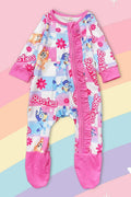(RTS)Pink Cartoon Baby Sleeper, Ruffle Zip Footie Pajamas, Infant Romper, Girls Footed Sleeper, Soft Baby Sleepwear, Baby Shower Gift